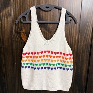 Rainbow Heart Knit Cropped Tank-Size:Medium